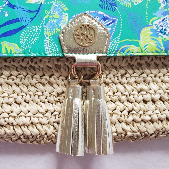 Lilly Pulitzer Straw Crossbody Botanical Green In A Flutter Clutch - Picture 4 of 16